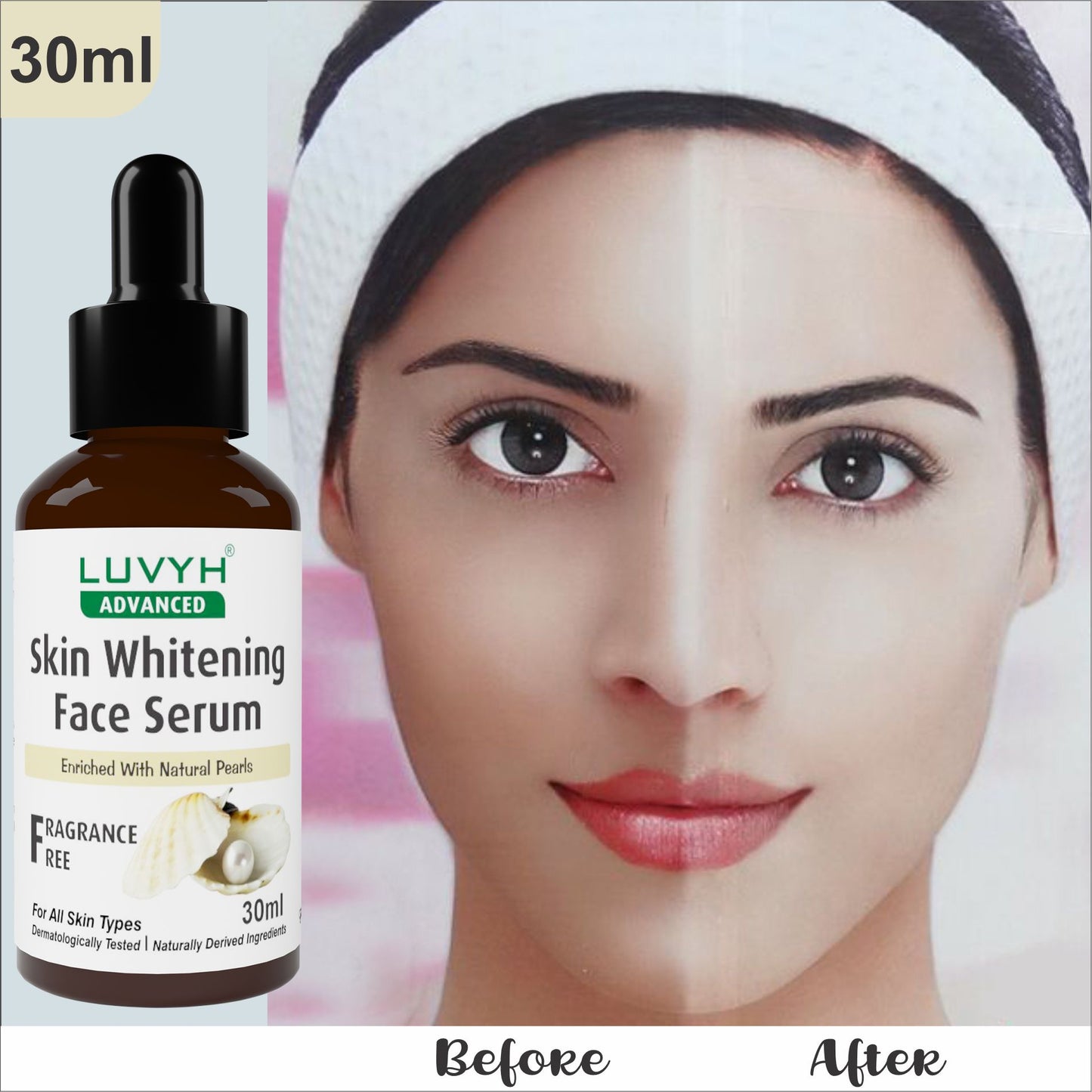 Before and After Results - Skin Whitening Face Serum enriched with Natural Pearls