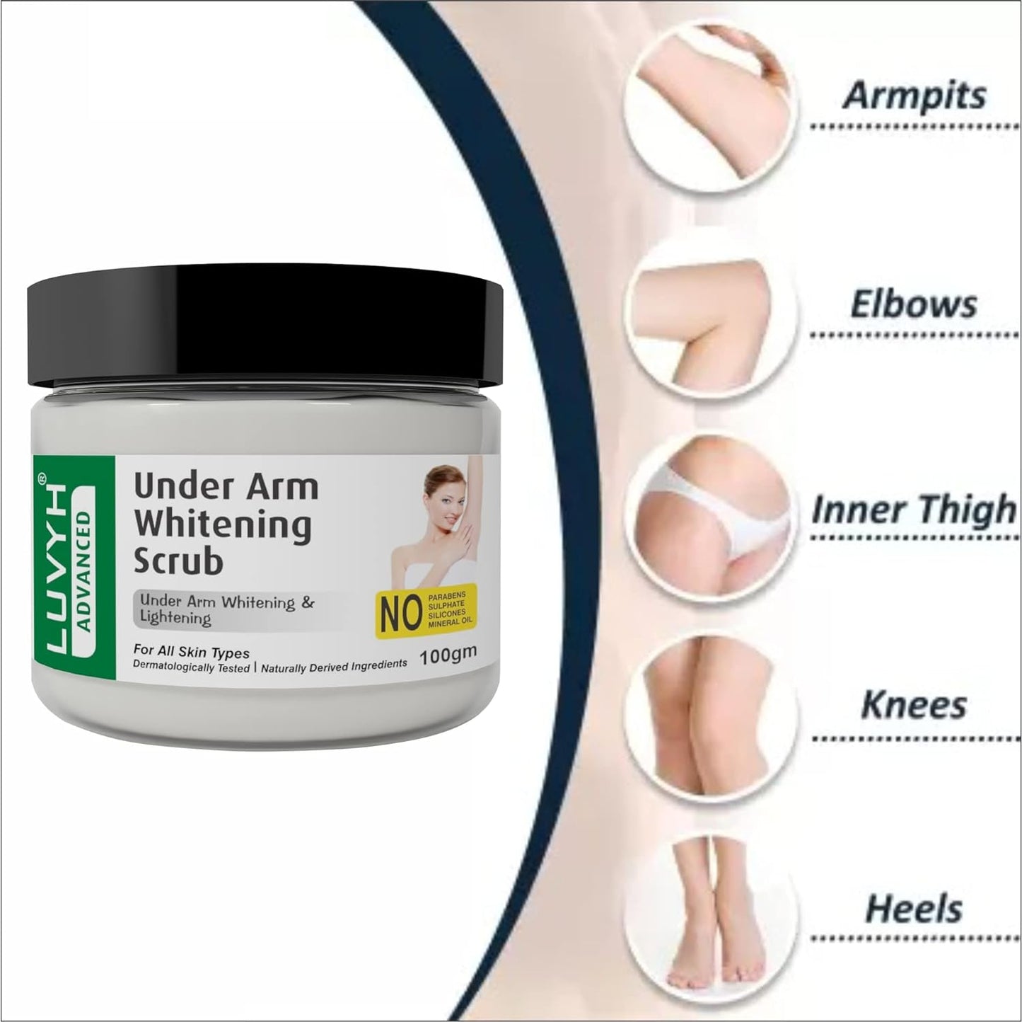 Under Arm Whitening Scrub for Armpits, elbows, Inner thigh, Knees, Heels