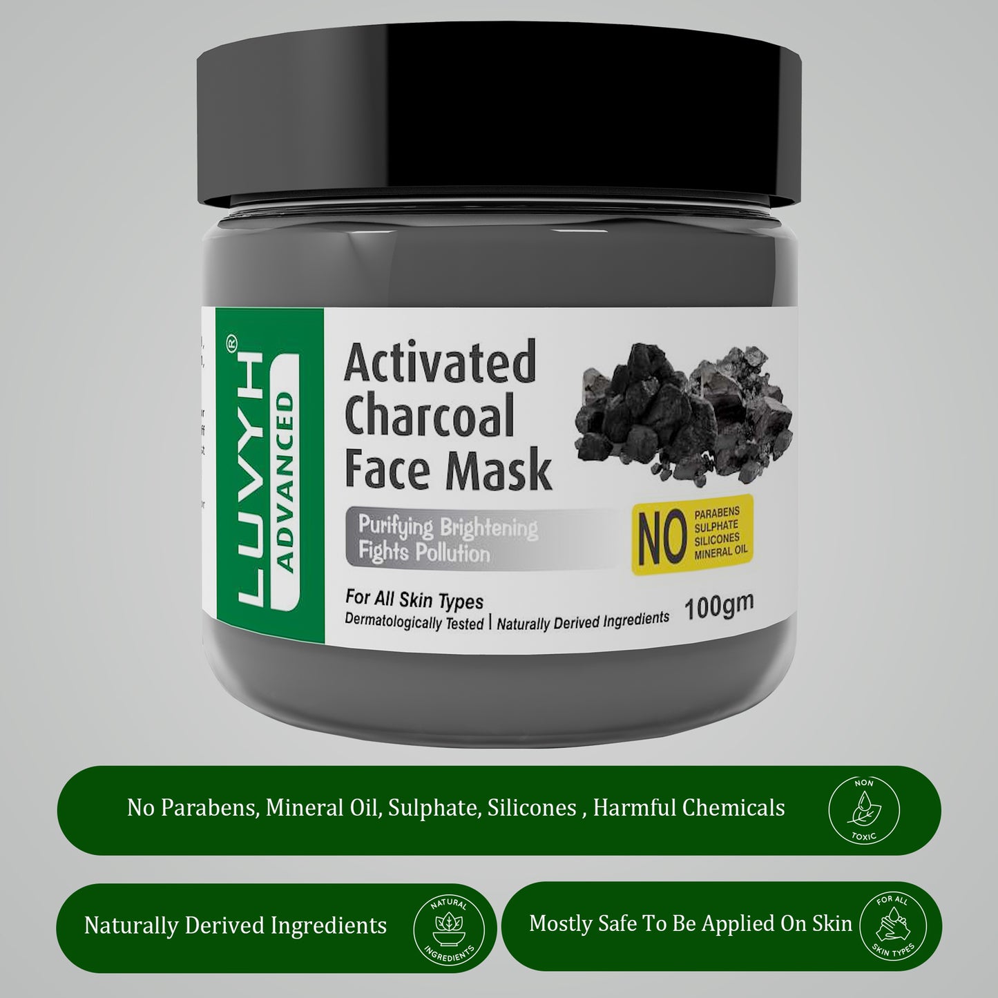 Luvyh Activated Charcoal Face Mask - 100gm