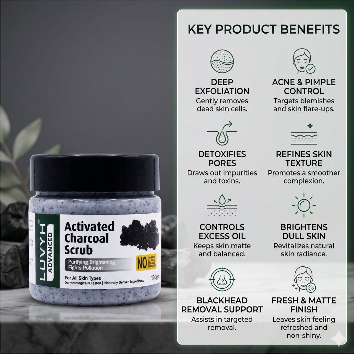 Luvyh Activated Charcoal Scrub  - 100gm