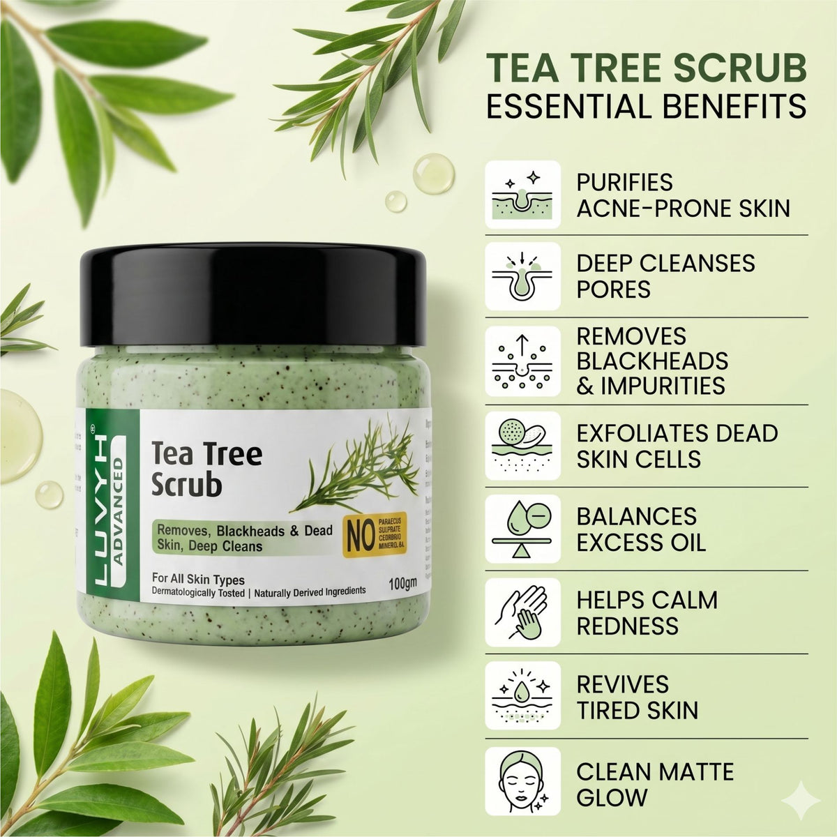 Luvyh Tea Tree Scrub- 100gm