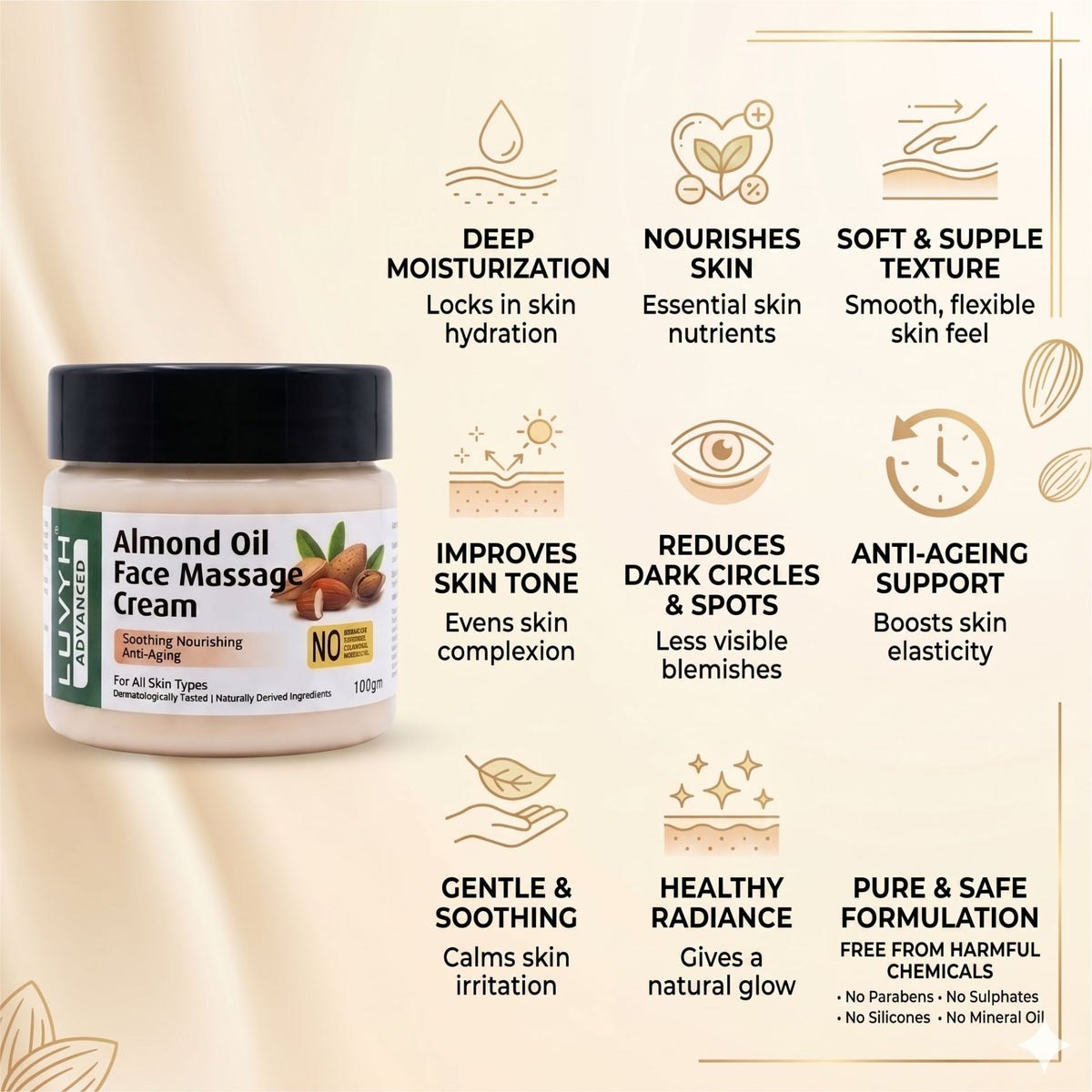 Luvyh Almond Oil Face Massage Cream- 100gm