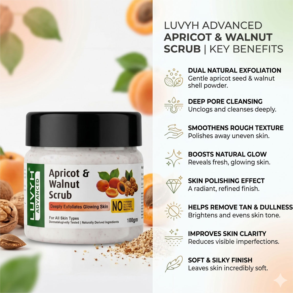 Luvyh Apricot & Walnut Scrub - 100gm