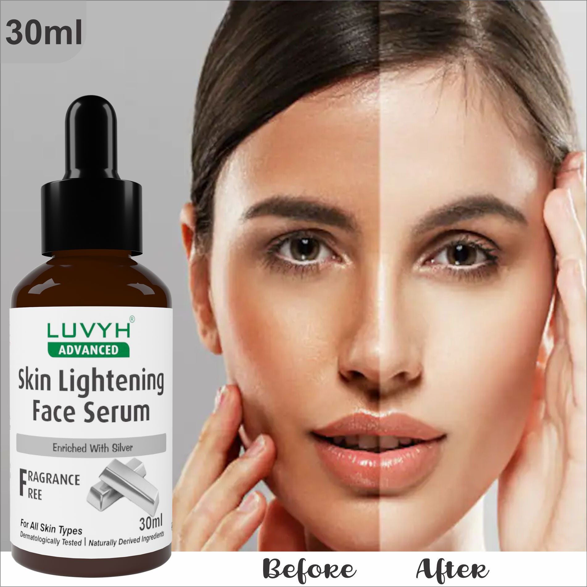 Before and After Results  - Skin Lightening Face  Serum enriched with Silver