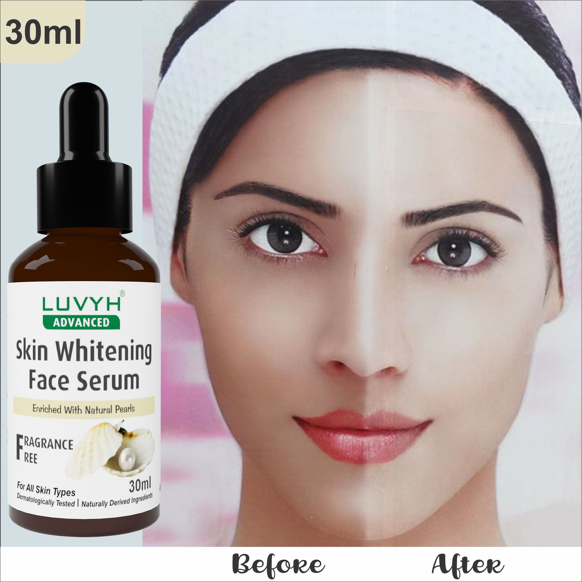 Before and After Results  - Skin Whitening Face Serum enriched with Natural Pearls 