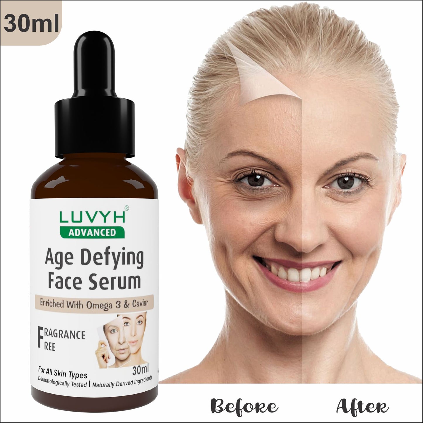 Luvyh Retinol+Eternal Youth Age Defying Skin Firming Serum With Ceramides+ Hyaluronic , 100 % Vegan , Face Serum for Glowing Skin 30ML