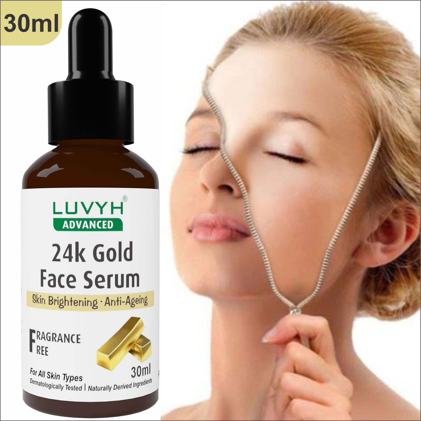 Luvyh 24K Gold Serum with Niacinamide & Hyaluronic Acid, & Skin Brightening 30ML