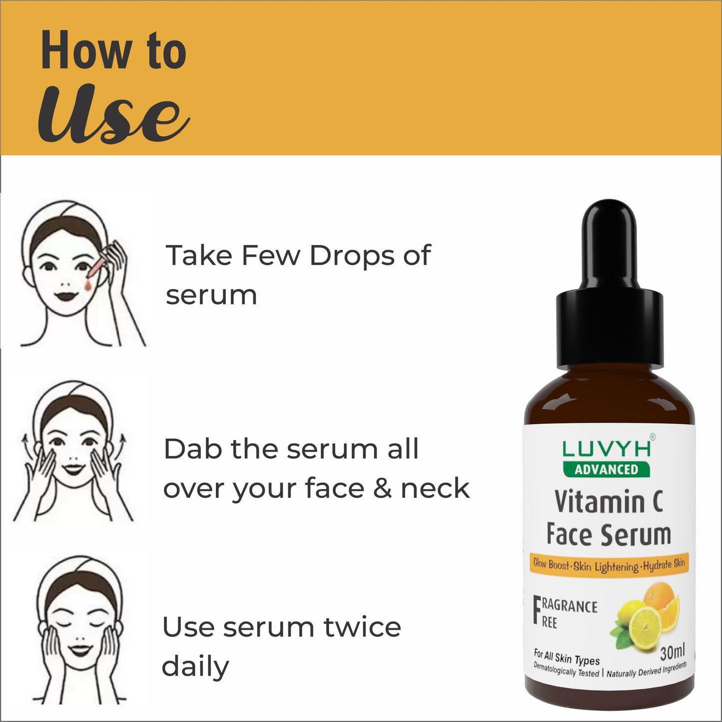 Luvyh Vitamin C Face Serum- For Smoothening & Brightening Face Vitamin C Serum Glowing Skin (Fragrance & Paraben Free) 30ML