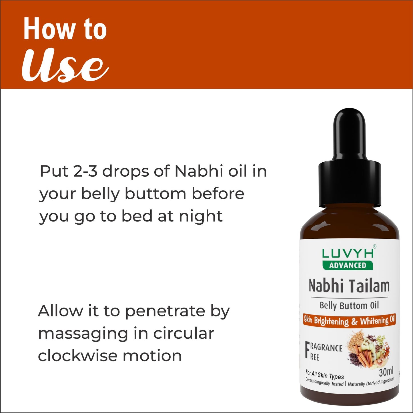 Luvyh Nabhi Premium & Skin Brightening Oil Sensational Skin ,Belly Button oil30ML