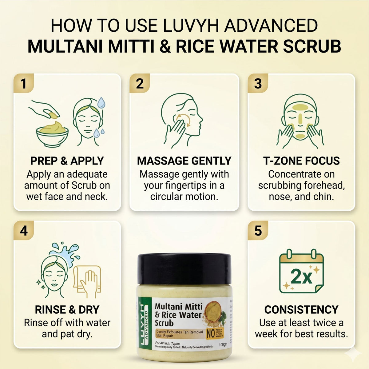 Luvyh Multani Mitti & Rice Water Scrub - 100g