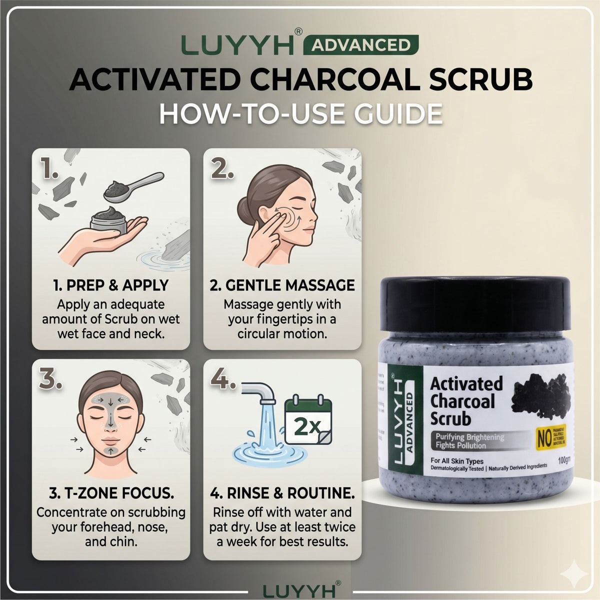 Luvyh Activated Charcoal Scrub  - 100gm