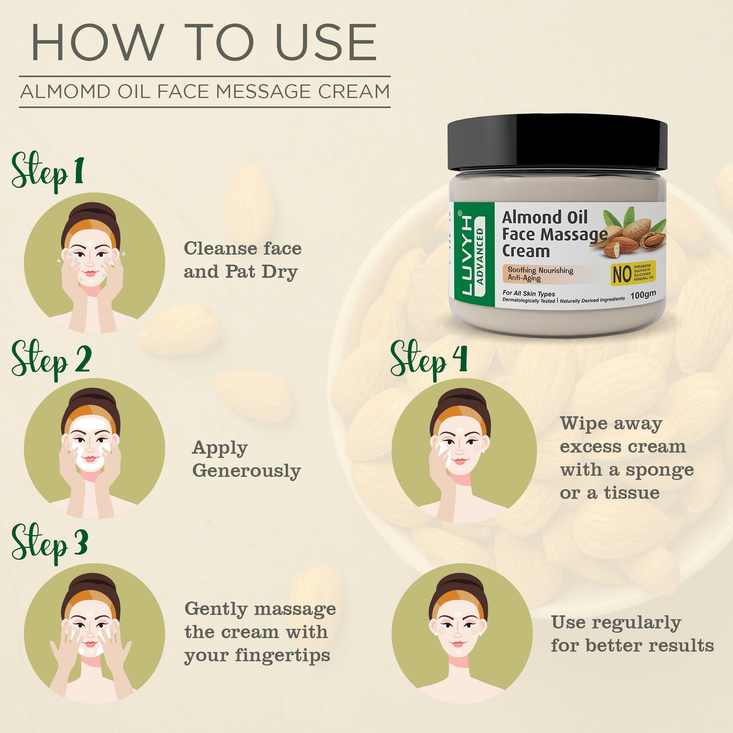 Luvyh Almond Oil Face Massage Cream- 100gm